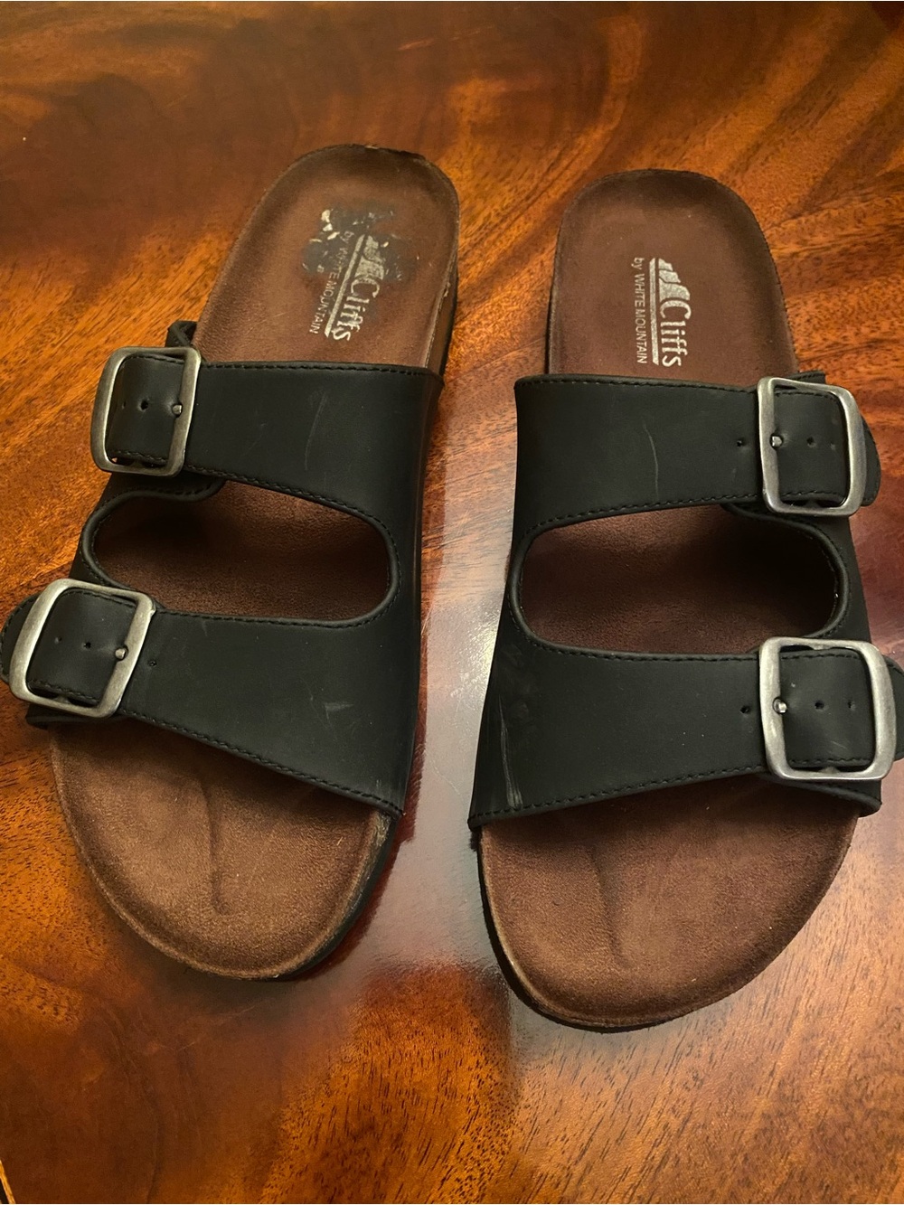 Cliffs by White Mountain Black Double Buckle Women Slide Sandals Sz 9 Preowned